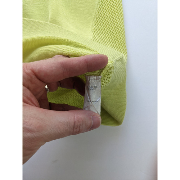 Cabi Sheer Back Sweater Chartreuse Neon Green Sz Medium Split Back Mesh - Picture 8 of 12